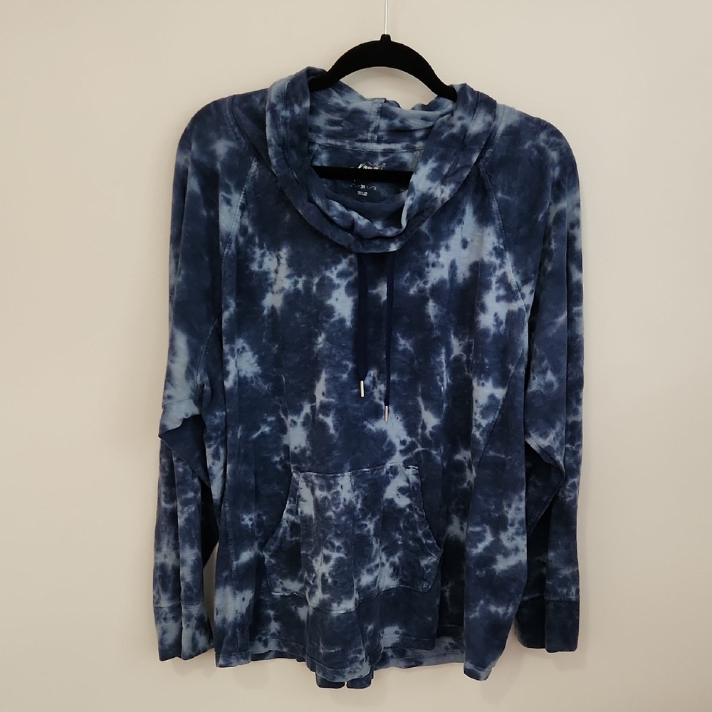 Blue Tie-Dye Cowl-neck Sweatshirt